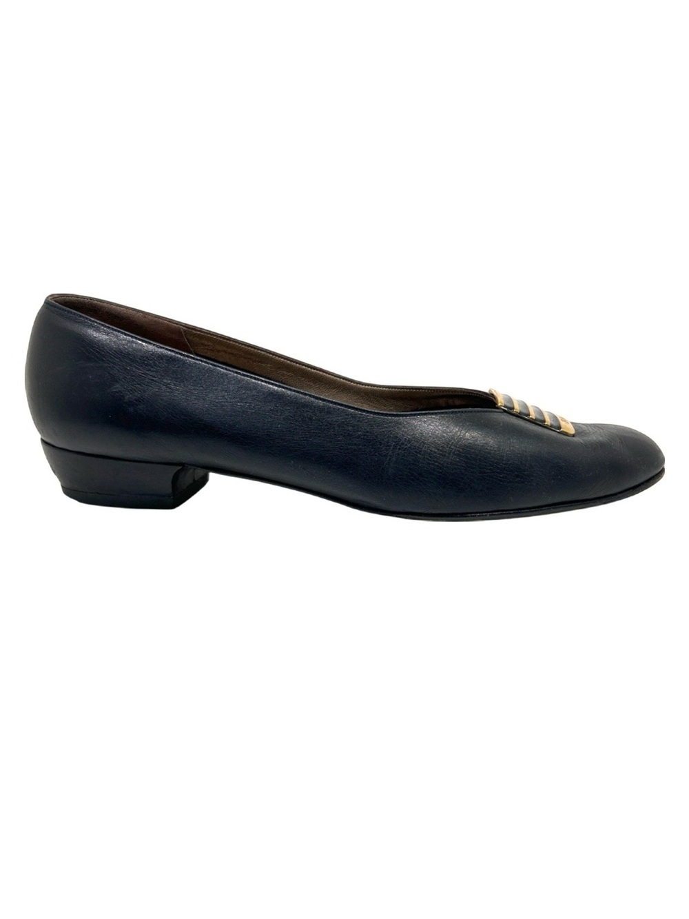 Bally Navy Blue Soft Leather Low Heel Loafer with Gold Accent